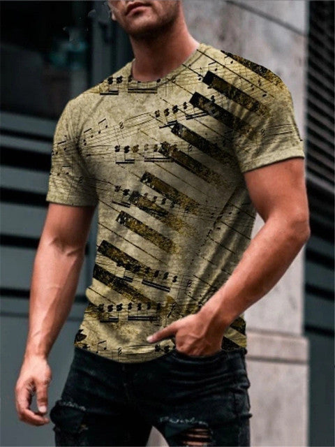 Summer New Men Fashion Harajuku Stitching Printed O Collared Ethnic T Shirts