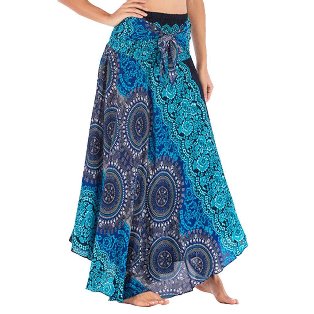 Long Hippie Elastic Waist Floral Halter Skirt