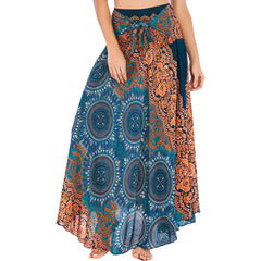 Long Hippie Elastic Waist Floral Halter Skirt