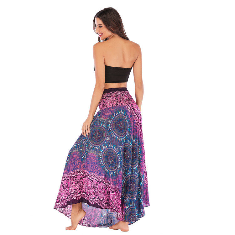 Long Hippie Elastic Waist Floral Halter Skirt