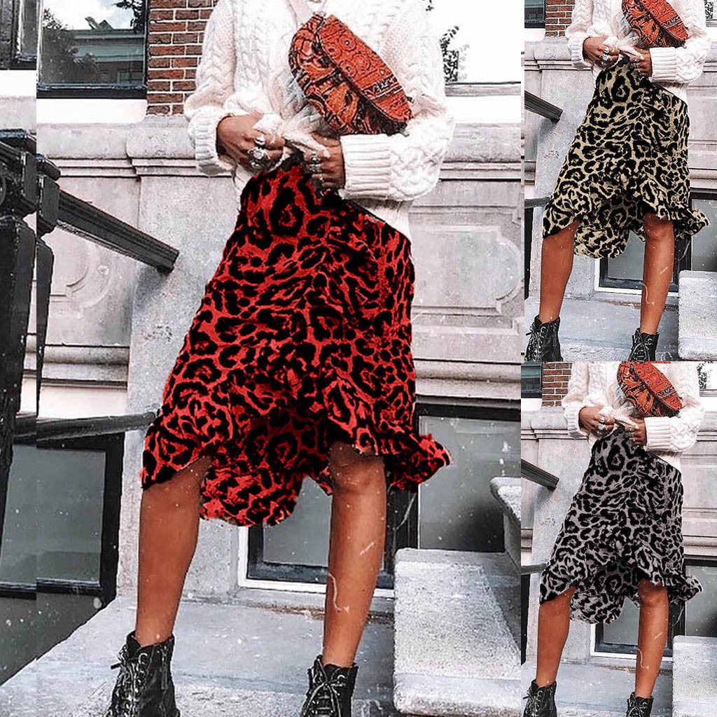 Vintage Leopard Print Long Skirts