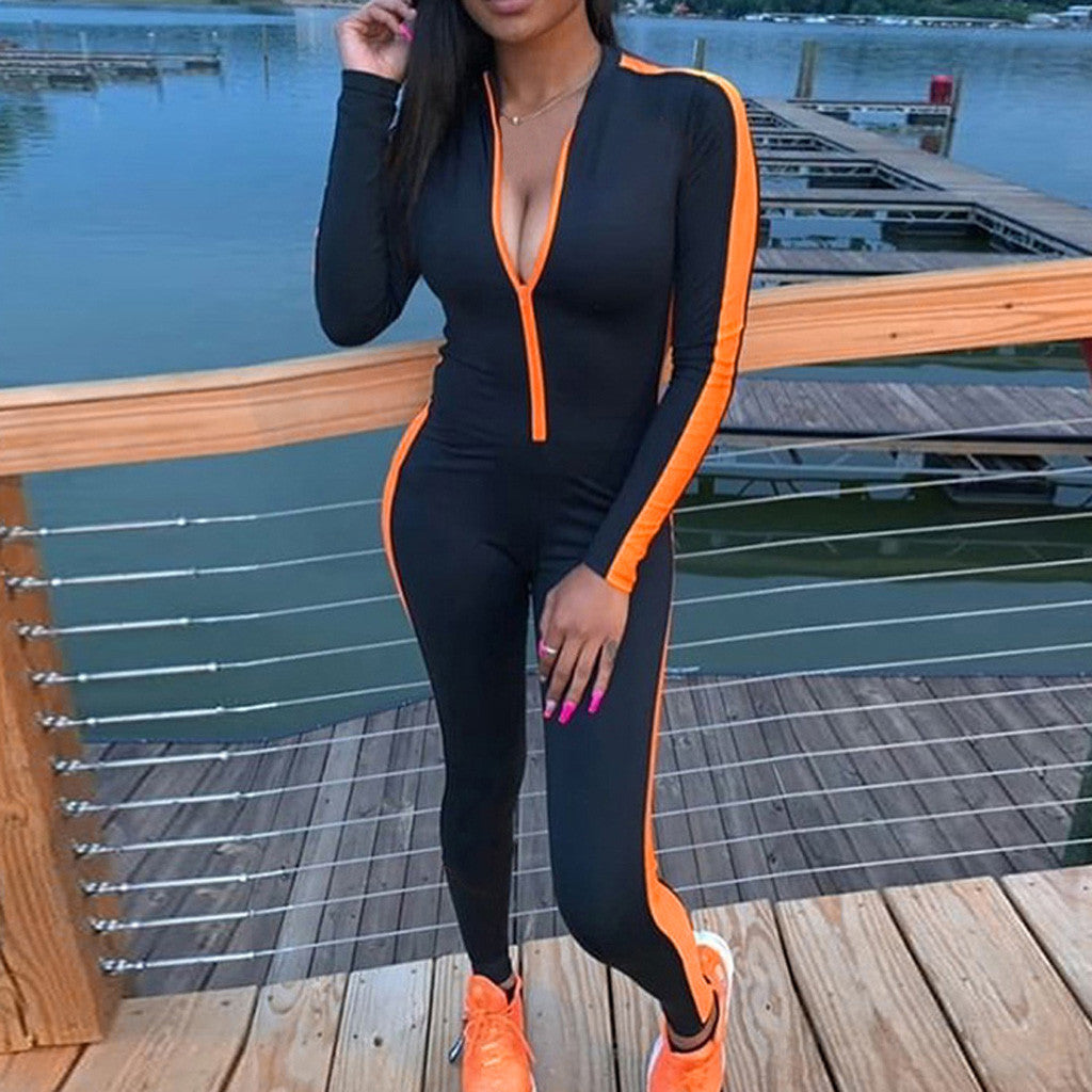 Fashion Back Zipper Long Sleeve Jumpsuit