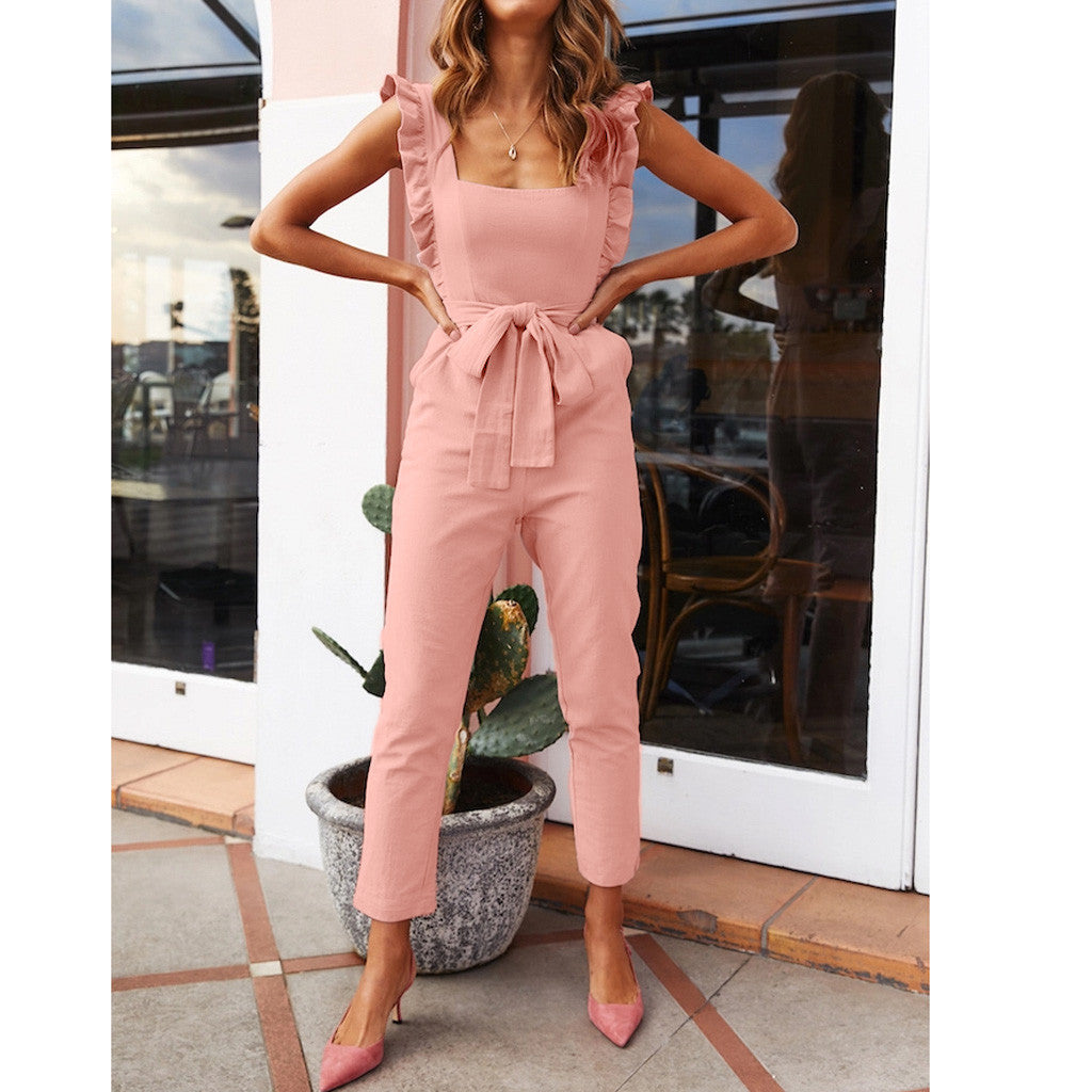 Off Shoulder Ruffled Sleeveless Jumpsuit