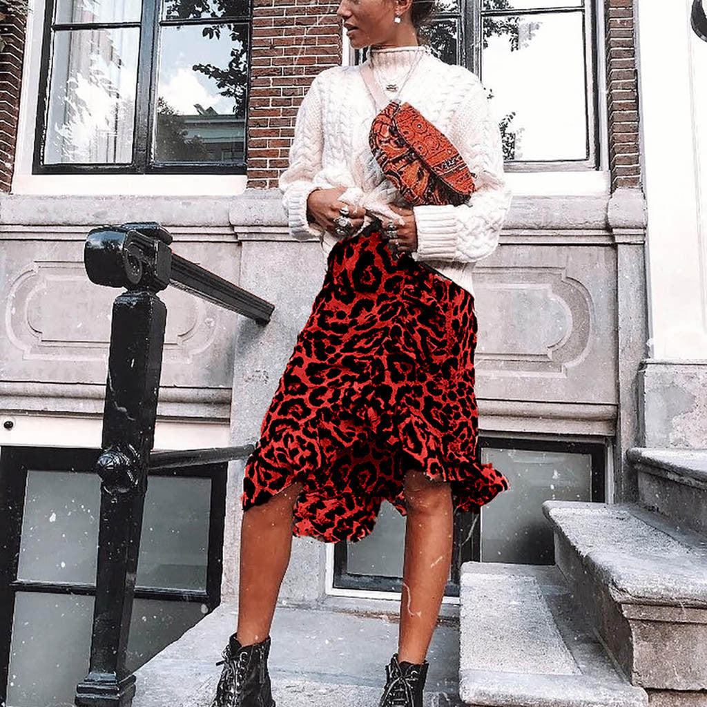 High Waist Leopard Print Skirt