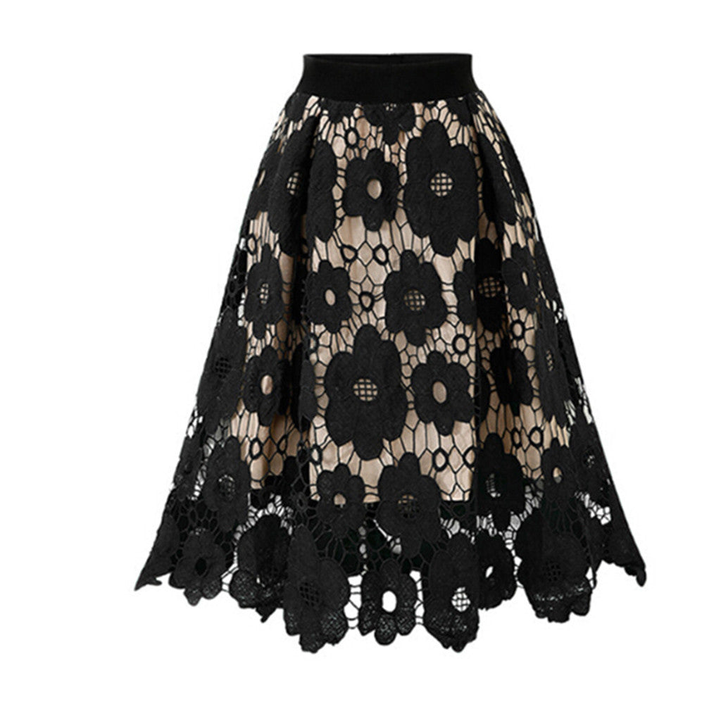 Fashion Lace High Elastic Waist Long Skirt