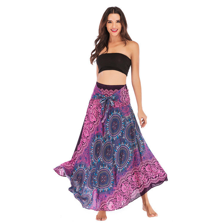 Long Hippie Elastic Waist Floral Halter Skirt