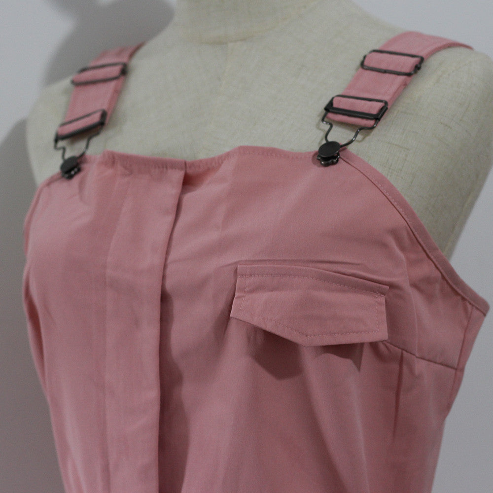 Khaki Pink Rompers Elegant Pocket Jumpsuit