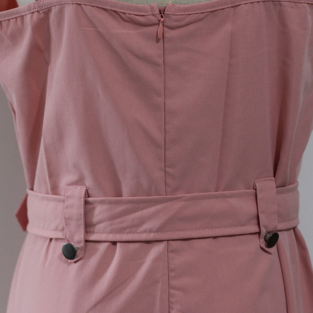 Khaki Pink Rompers Elegant Pocket Jumpsuit