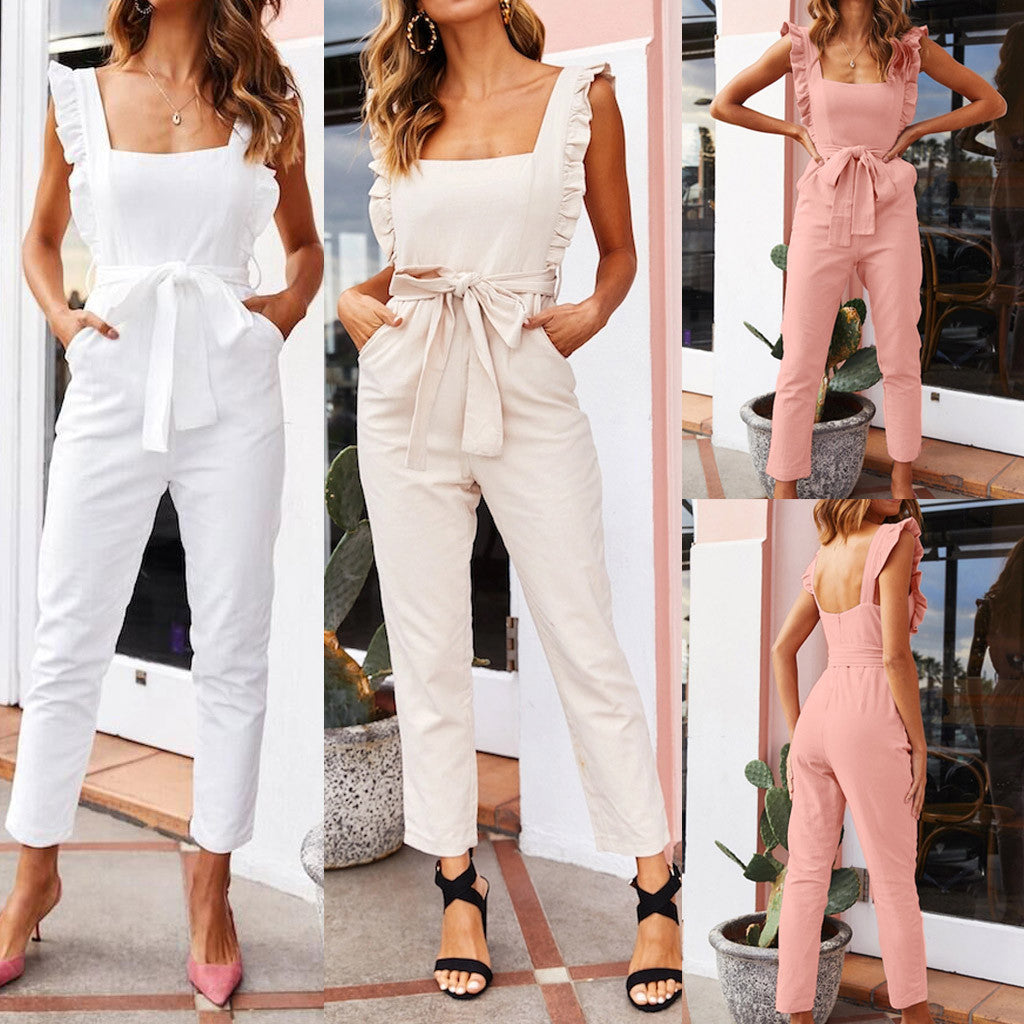 Off Shoulder Ruffled Sleeveless Jumpsuit