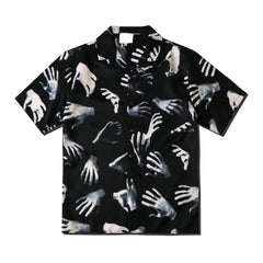 Harajuku Men Shirts Black Flower Print Short Sleeve Single Breasted Loose Shirt 2020 Hip Hop Beach Casual Streetwear Unisex