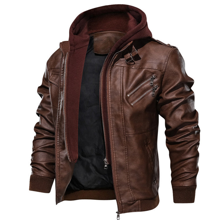 Autumn Casual Motorcycle PU Leather JacketDescription:Material: Faux LeatherApplicable Season: Autumn And Winter Applicable Scene: DailyStyle: Moto &amp; BikerThickness: STANDARDHooded: YesFabric Type: Broad