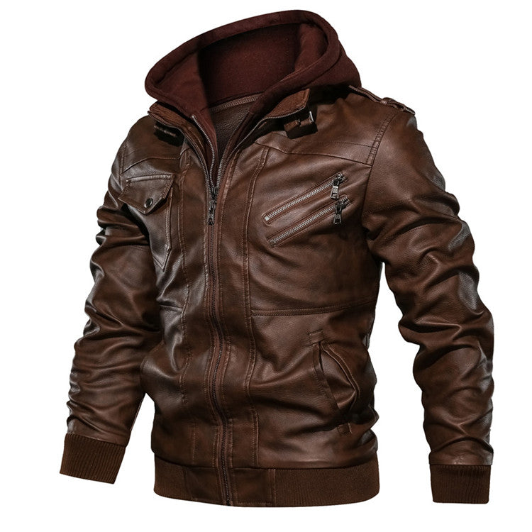 Autumn Casual Motorcycle PU Leather JacketDescription:Material: Faux LeatherApplicable Season: Autumn And Winter Applicable Scene: DailyStyle: Moto &amp; BikerThickness: STANDARDHooded: YesFabric Type: Broad