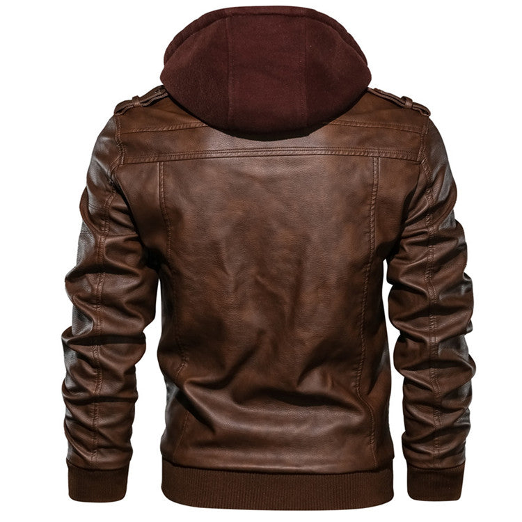 Autumn Casual Motorcycle PU Leather JacketDescription:Material: Faux LeatherApplicable Season: Autumn And Winter Applicable Scene: DailyStyle: Moto &amp; BikerThickness: STANDARDHooded: YesFabric Type: Broad