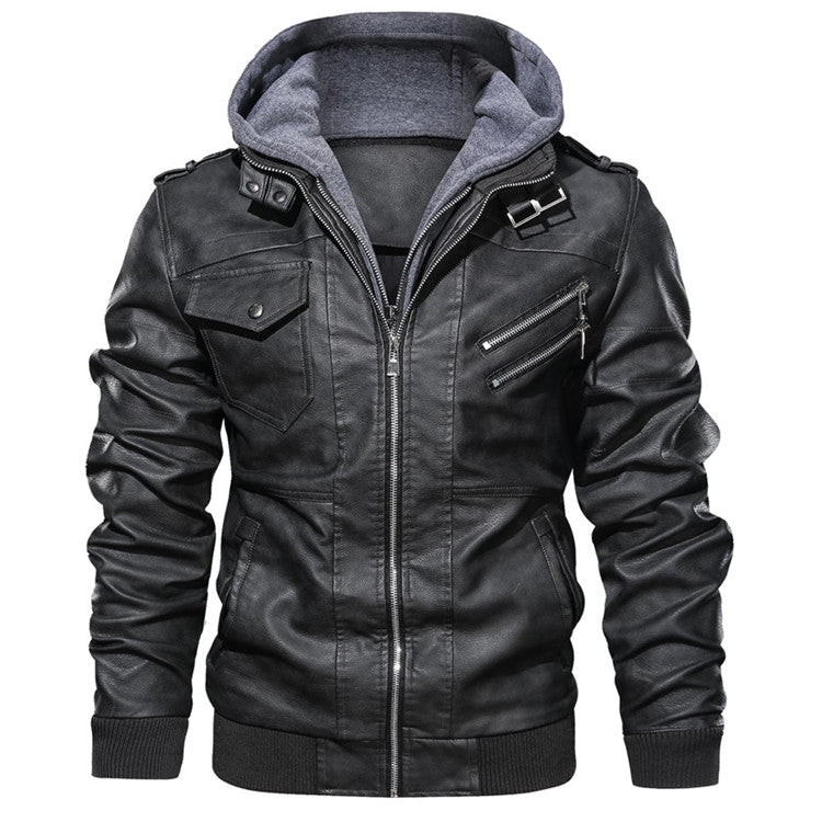 Autumn Casual Motorcycle PU Leather JacketDescription:Material: Faux LeatherApplicable Season: Autumn And Winter Applicable Scene: DailyStyle: Moto &amp; BikerThickness: STANDARDHooded: YesFabric Type: Broad