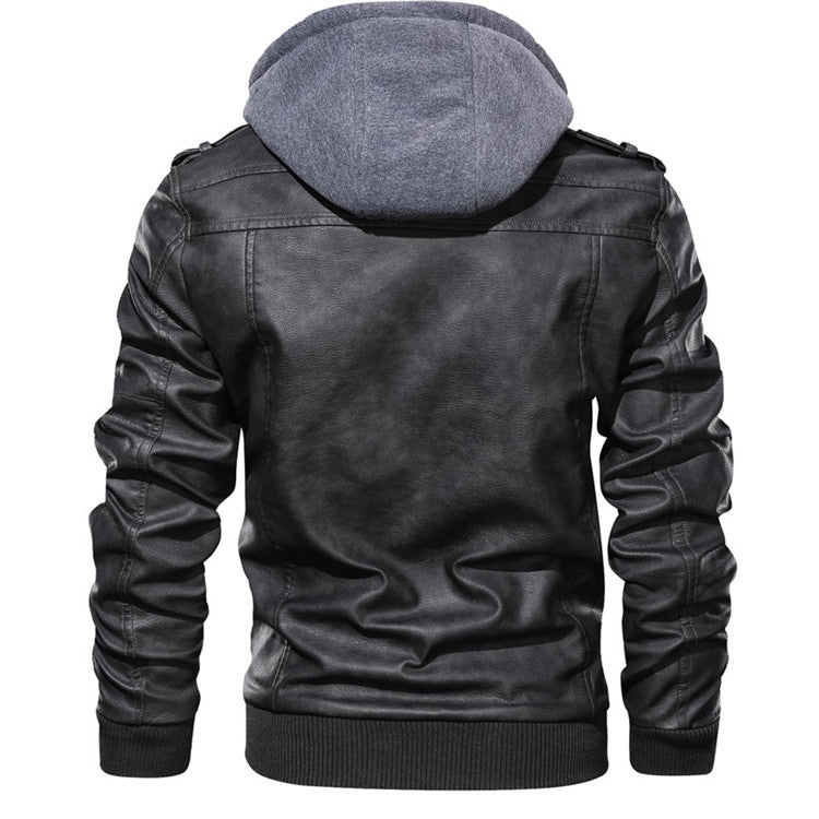 Autumn Casual Motorcycle PU Leather JacketDescription:Material: Faux LeatherApplicable Season: Autumn And Winter Applicable Scene: DailyStyle: Moto &amp; BikerThickness: STANDARDHooded: YesFabric Type: Broad