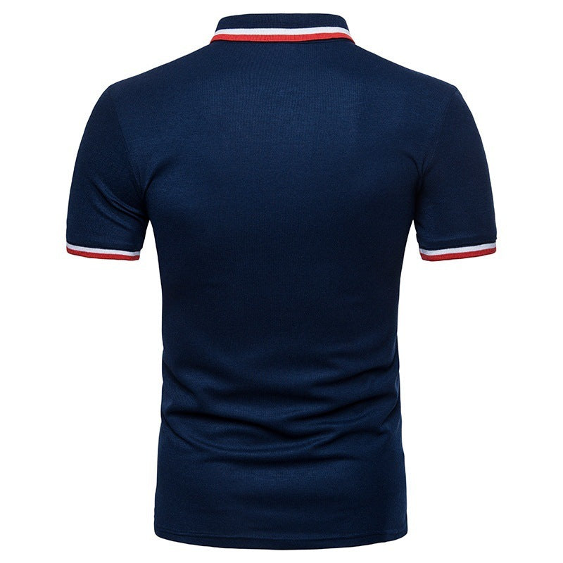 Contrast Color Short Sleeve Polo T-ShirtDescription:Applicable Scene: DailySleeve Length(cm): ShortStyle: Smart CasualApplicable Season: Spring and SummerMaterial: polyesterType: RegularGender: MENTops Typ