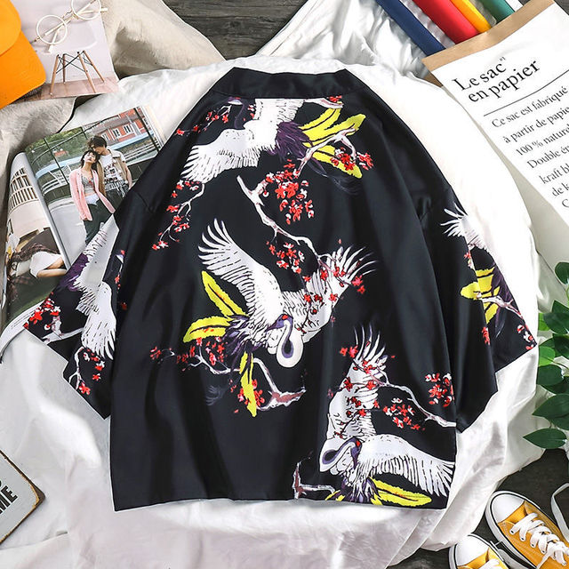 Prowow 2021 Spring Men Loose Hong Kong Style 3/4 Sleeve Kimono Traditional Male Kimono Cardigan Men Harajuku Streetwear Male