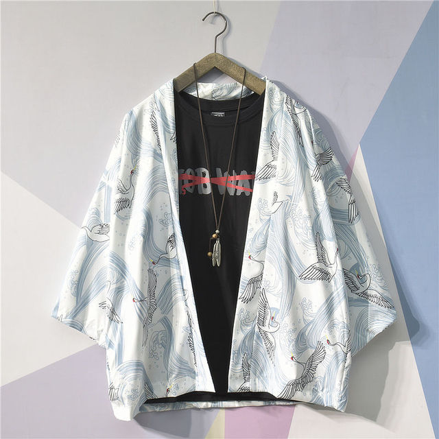 Prowow 2021 Spring Men Loose Hong Kong Style 3/4 Sleeve Kimono Traditional Male Kimono Cardigan Men Harajuku Streetwear Male