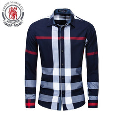 Casual Vertical Plaid Shirts Mens Chemise Homme Men&#39;s Shirt 2021 Long Sleeve Casual Slim Fit Shirts 100% Cotton Shirts 199