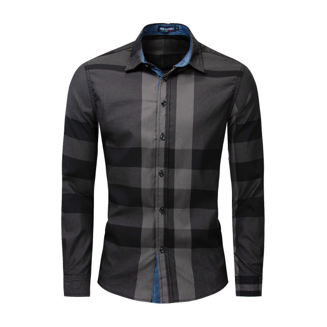 Casual Vertical Plaid Shirts Mens Chemise Homme Men&#39;s Shirt 2021 Long Sleeve Casual Slim Fit Shirts 100% Cotton Shirts 199