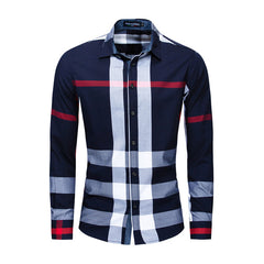 Casual Vertical Plaid Shirts Mens Chemise Homme Men&#39;s Shirt 2021 Long Sleeve Casual Slim Fit Shirts 100% Cotton Shirts 199