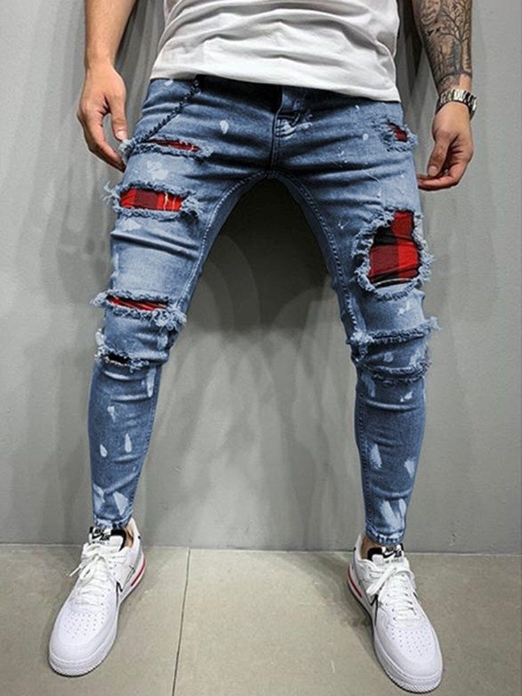 Broken Hole Embroidered Pencil jeansDescription:Closure Type: Zipper FlyApplicable Season: Four SeasonsApplicable Scene: DailyStyle: HIP HOPWaist Type: MIDDecoration: EmbroideryPattern Type: LetterMate