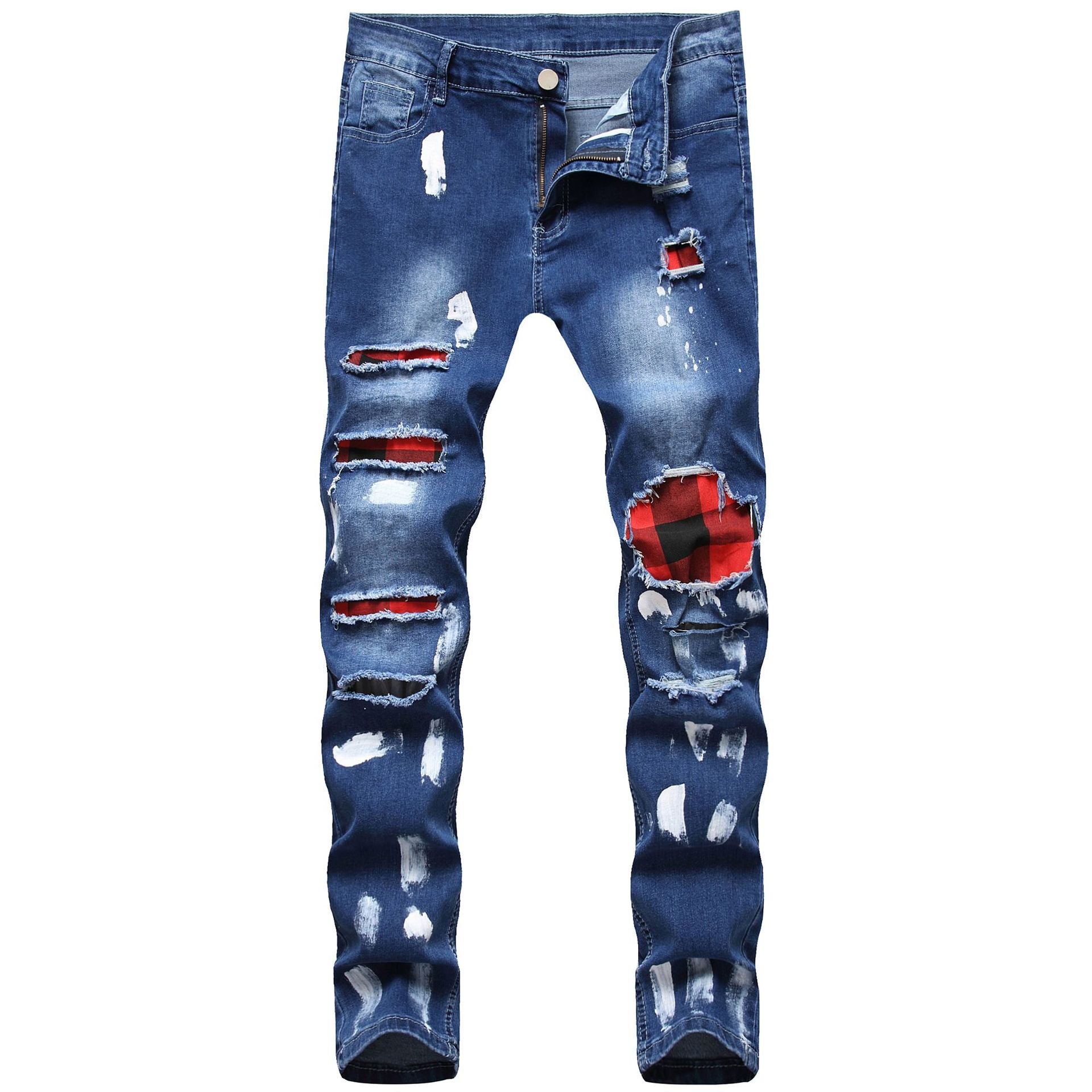 Broken Hole Embroidered Pencil jeansDescription:Closure Type: Zipper FlyApplicable Season: Four SeasonsApplicable Scene: DailyStyle: HIP HOPWaist Type: MIDDecoration: EmbroideryPattern Type: LetterMate