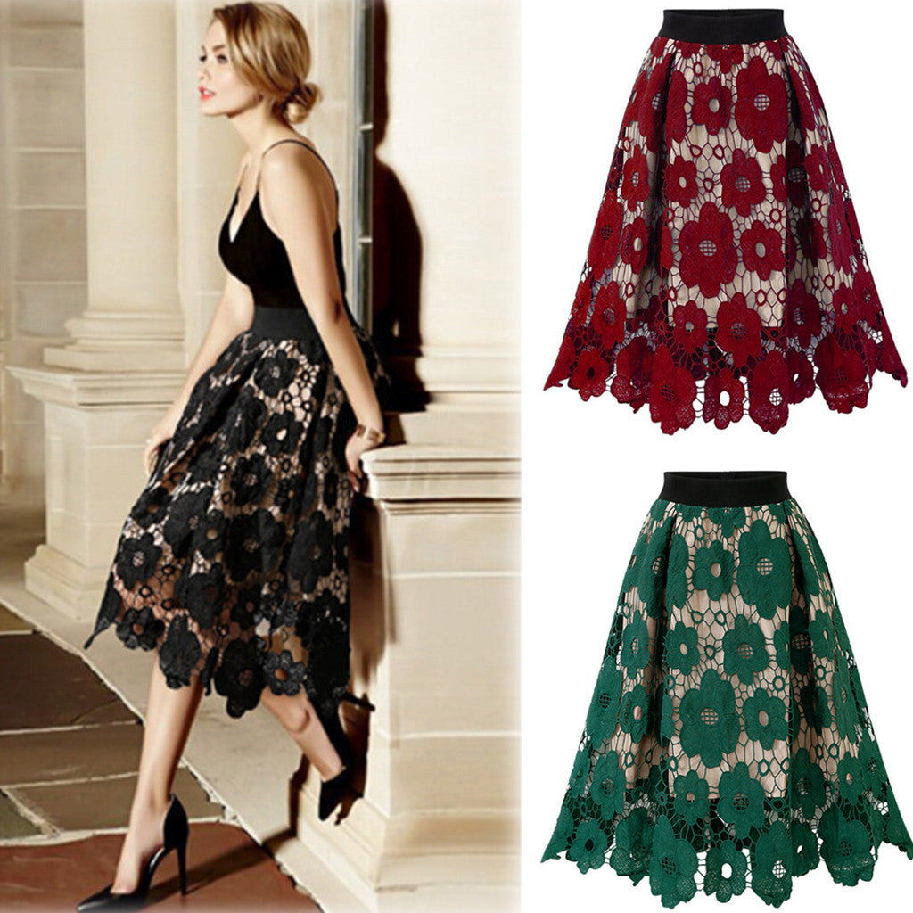 Fashion Lace High Elastic Waist Long Skirt