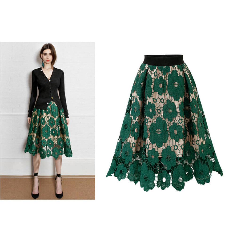 Fashion Lace High Elastic Waist Long Skirt