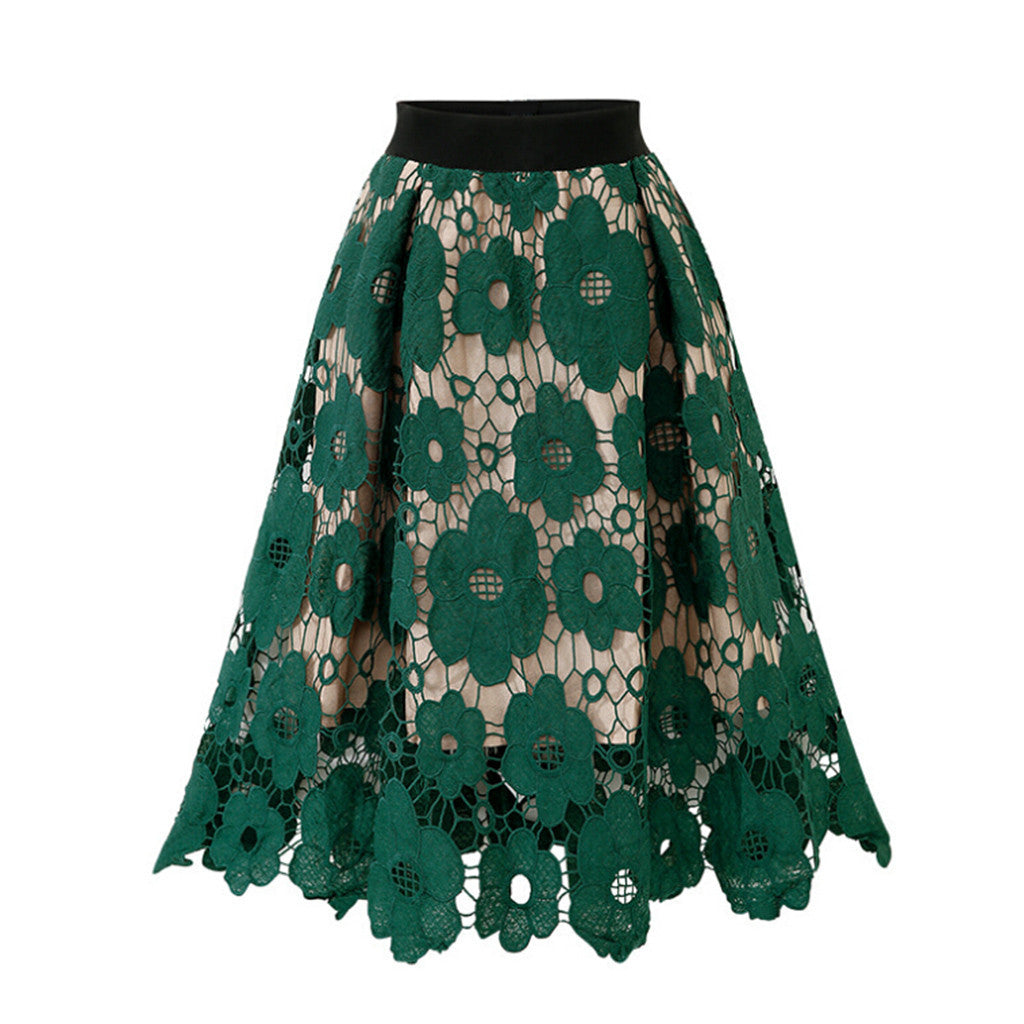 Fashion Lace High Elastic Waist Long Skirt