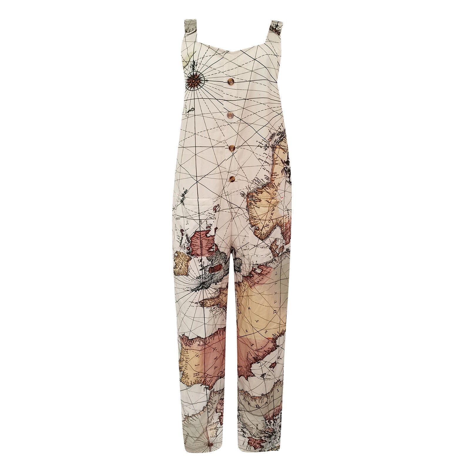 Fashion Print Pocket Romper Long Jumpsuit