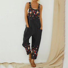 Fashion Print Pocket Romper Long Jumpsuit