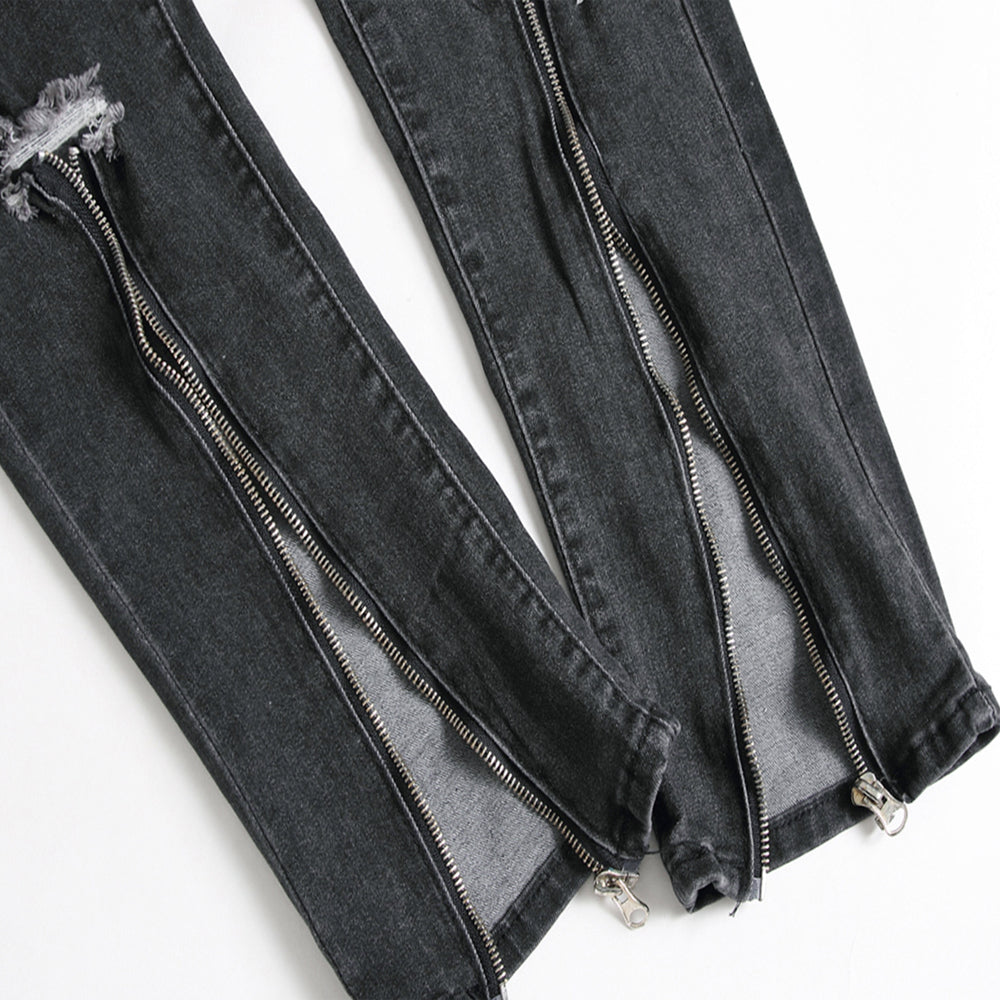 Broken Hole Embroidered Pencil jeansDescription:Closure Type: Zipper FlyApplicable Season: Four SeasonsApplicable Scene: DailyStyle: HIP HOPWaist Type: MIDDecoration: RuchedPattern Type: LetterMaterial