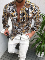 New Fashion Mens Baroque Floral Royal Shirts Luxury Brand Print Designer Dress Shirts Fancy Slim Casual Club Style