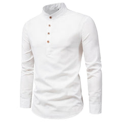 Men Solid Color Stand Shirts Top Breathable Linen Long Sleeved Mens Slim Clothes Shirt National Style Male Casual Blouse Camisas