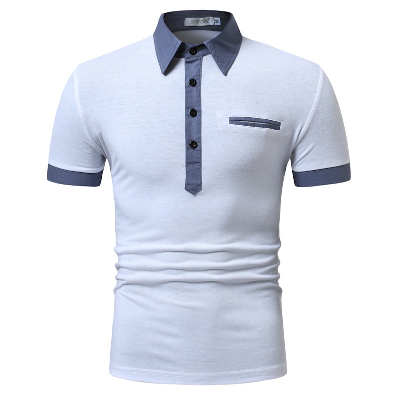 Contrast Color Short Sleeve T-Polo ShirtDescription:Applicable Scene: CasualSleeve Length(cm): ShortStyle: CasualApplicable Season: summerMaterial: CottonType: RegularGender: MENTops Type: PolosDecoration: