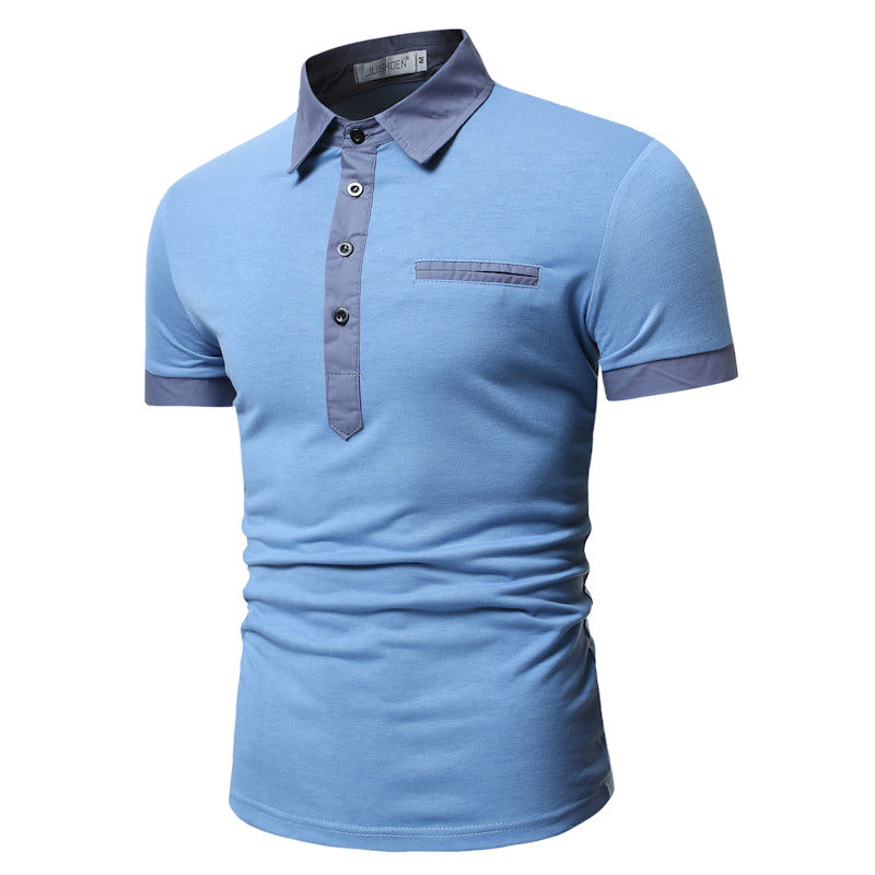 Contrast Color Short Sleeve T-Polo ShirtDescription:Applicable Scene: CasualSleeve Length(cm): ShortStyle: CasualApplicable Season: summerMaterial: CottonType: RegularGender: MENTops Type: PolosDecoration: