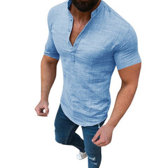 Men Linen Shirts Summer Short Sleeve Breathable Men&#39;s Baggy Casual Shirts Slim Fit Solid Cotton Shirts Mens Pullover Tops Blouse