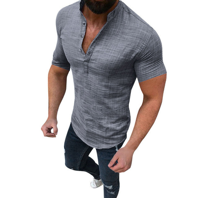 Men Linen Shirts Summer Short Sleeve Breathable Men&#39;s Baggy Casual Shirts Slim Fit Solid Cotton Shirts Mens Pullover Tops Blouse