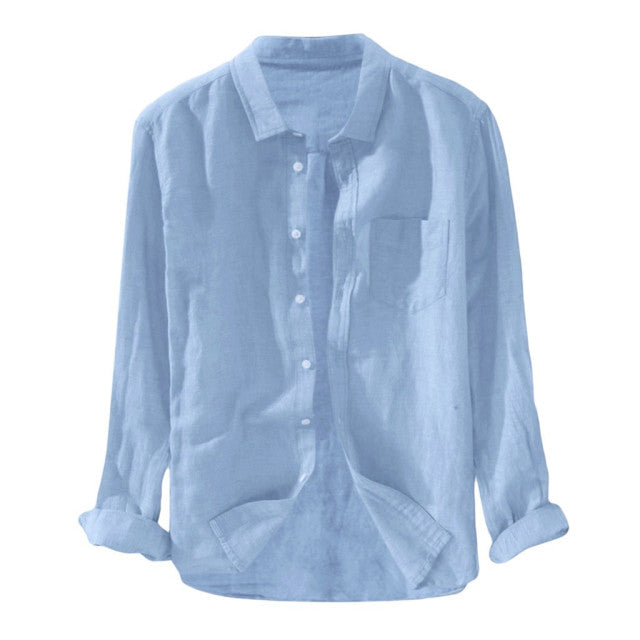 Autumn Streetwear Shirt Men Рубашка мужская Linen Shirt Baggy Solid Cotton Linen Long Sleeve Button Down Shirts 2021 New