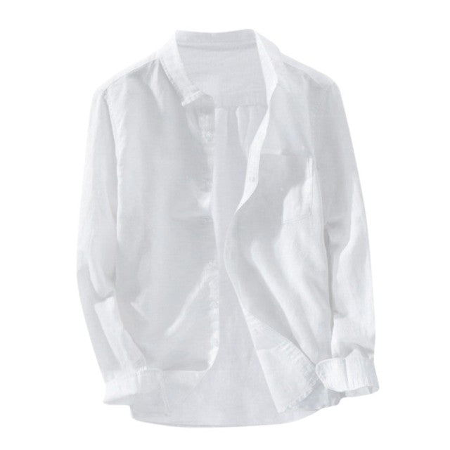 Autumn Streetwear Shirt Men Рубашка мужская Linen Shirt Baggy Solid Cotton Linen Long Sleeve Button Down Shirts 2021 New