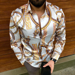 Vintage Printing Button Long Sleeve Shirts Casual Loose Turn-down Collar Mens Tops 2021 Summer Men Clothing Fashion Streetwear