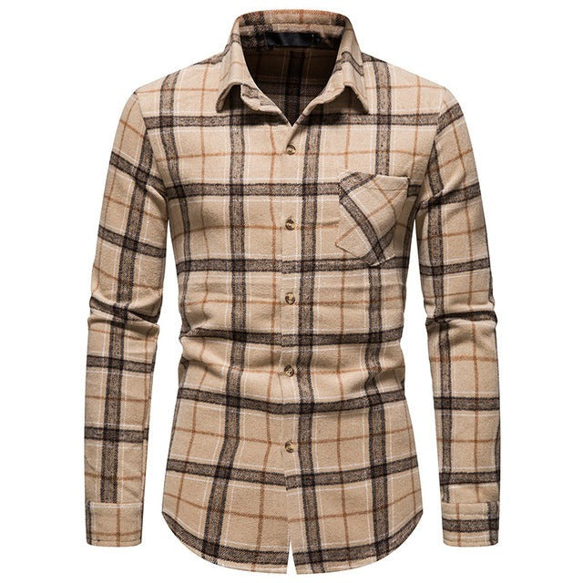 Trend Thick Warm Woolen Flannel Casual Long-sleeved Shirt