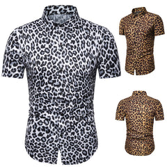 Summer New Fashion Mens Leopard Printed Shirt Casual Button Shirts