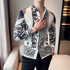 Luxury Long Sleeve Mens Baroque Shirts Dress Autumn Party Prom Wear Slim Fit Male Brand Clothing Striped Print Casual Shirt Men