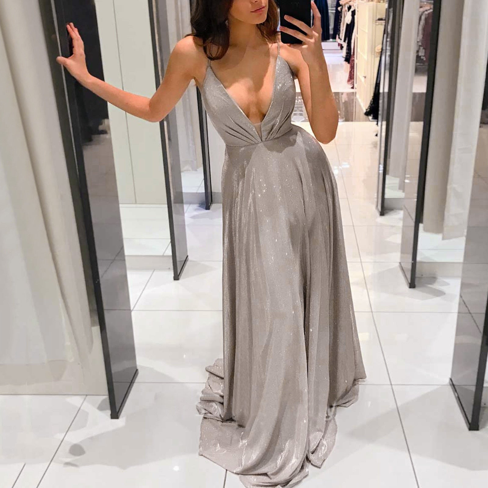 Sexy Backless Sleeveless Spaghetti Strap Long Dress