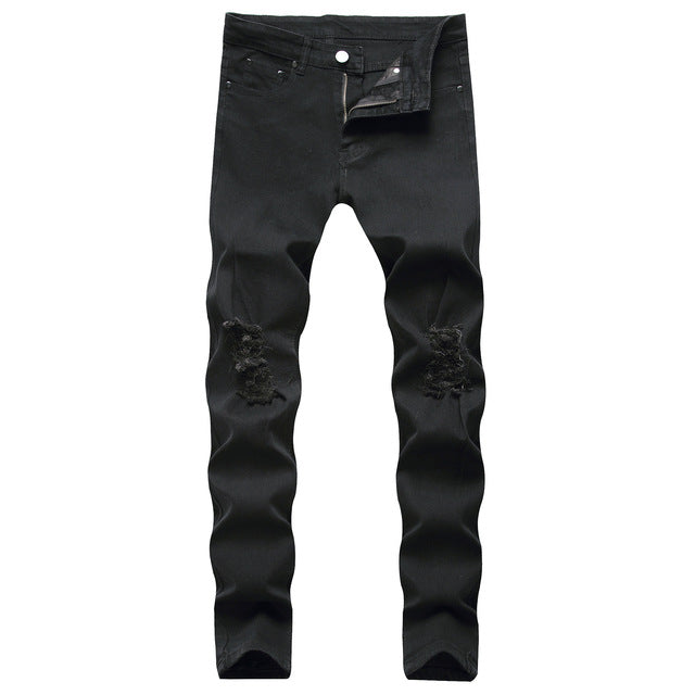 Broken Hole Embroidered Pencil jeansDescription:Closure Type: Zipper FlyApplicable Season: Four SeasonsApplicable Scene: DailyStyle: HIP HOPWaist Type: MIDDecoration: EmbroideryPattern Type: LetterMate