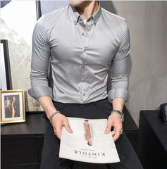 High Quality Solid Shirts for Men Clothing 2022 Korean Slim Fit Men Casual Shirts Long Sleeve Streetwear/Night Club/Prom Tuxedo