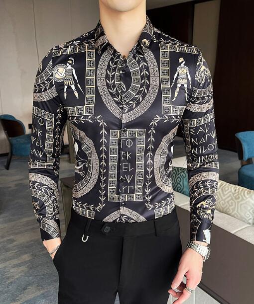 Plus Size 6xl Baroque Royal Shirt Mens Long Sleeve Four Season Party Club Men Slim Shirt Vintage Gold Blue Banquet Chemise Homme