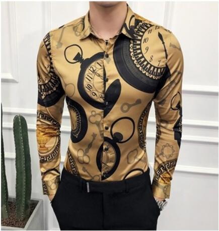 Plus Size 6xl Baroque Royal Shirt Mens Long Sleeve Four Season Party Club Men Slim Shirt Vintage Gold Blue Banquet Chemise Homme